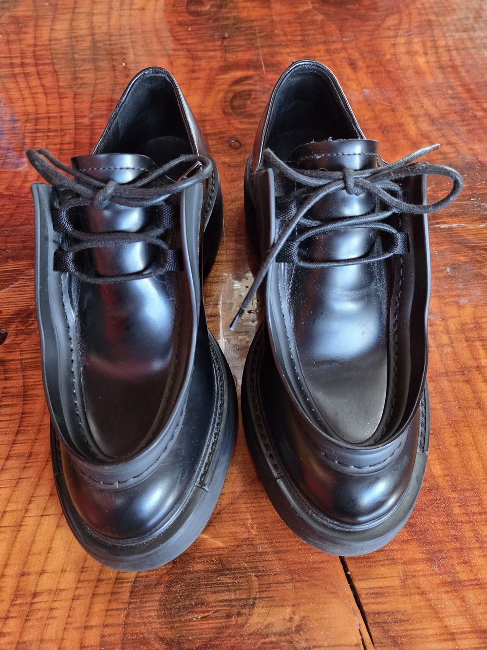 PRADA Diapason Black Opague Brushed Leather Lace-up Loafers - Picture 1 of 8